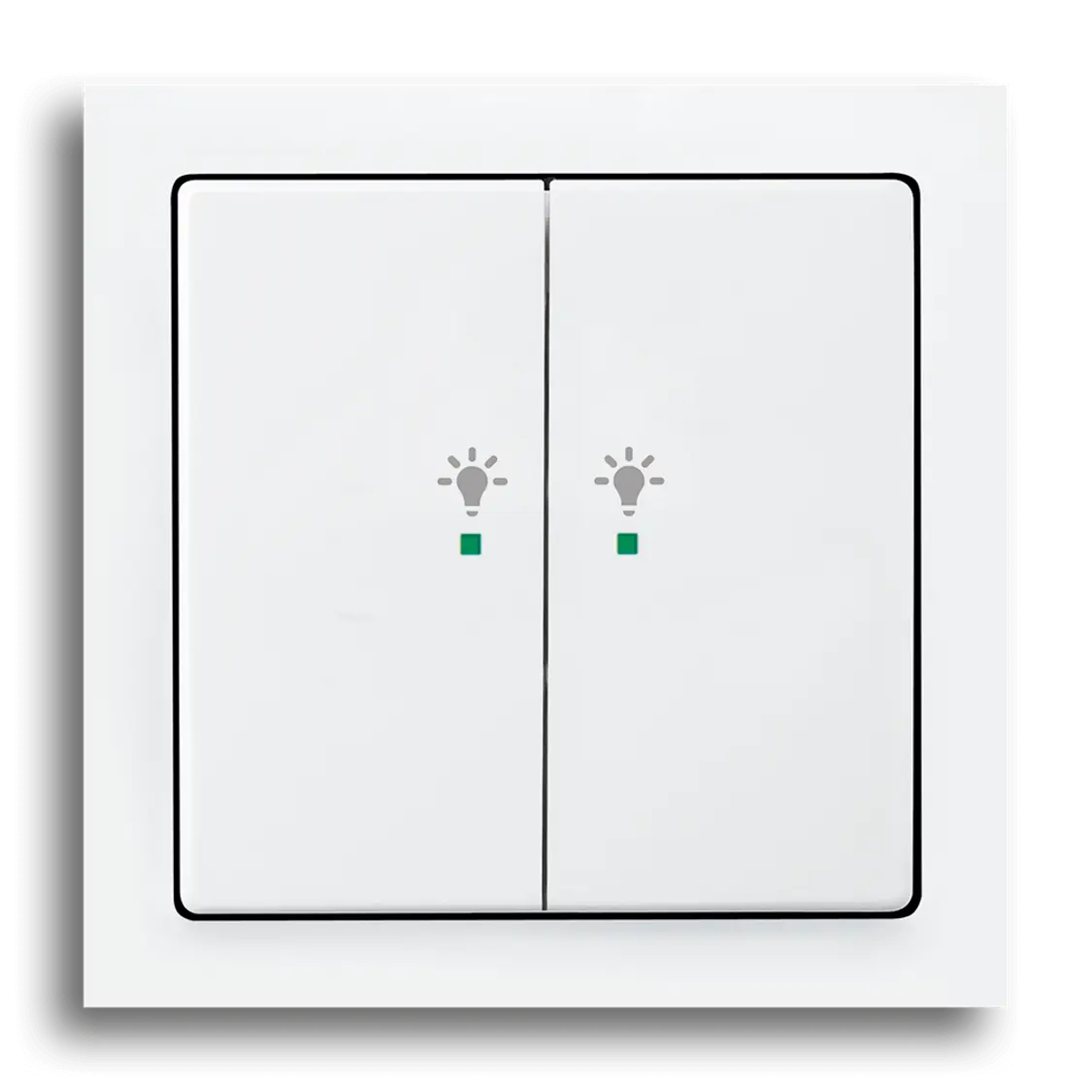 Doppelschalter mit zwei Lichtsymbolen und grünem Indikator.